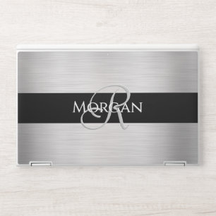 Name & Initial, Brushed Silver & Black Stripe HP L Laptop Skin