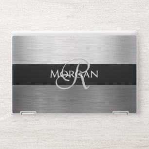 Name & Initial, Brushed Steel & Black Stripe HP La Laptop Skin