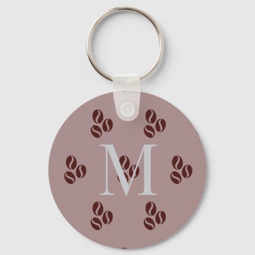 Name Initial Coffee Beans Keychain Grey letter