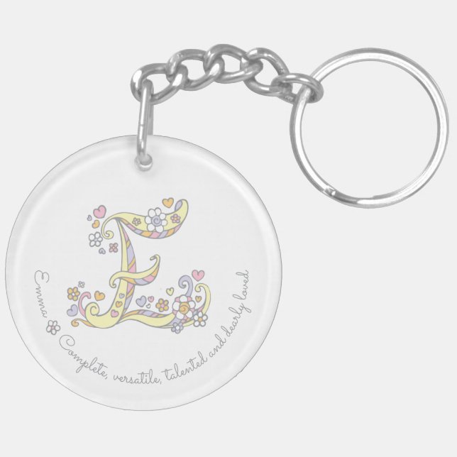Name initial E girls personalized keychain (Back Left)