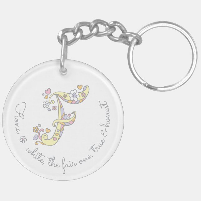 Name initial F girls personalized keychain (Back Left)