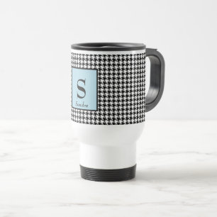 Name & Initial Houndstooth Vintage Blue 15oz Travel Mug