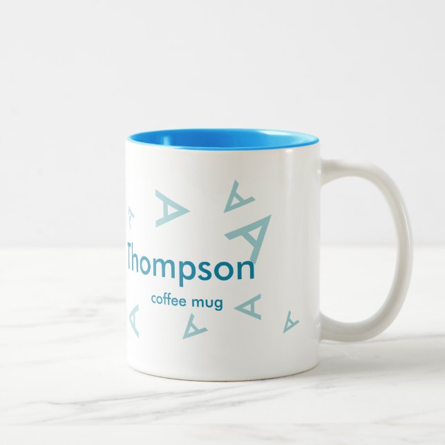 name & initial letter, blue typography cool Two-Tone coffee mug (Right)