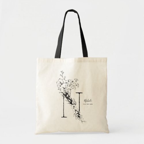 Name Initial Letter N rustic floral personalized Tote Bag