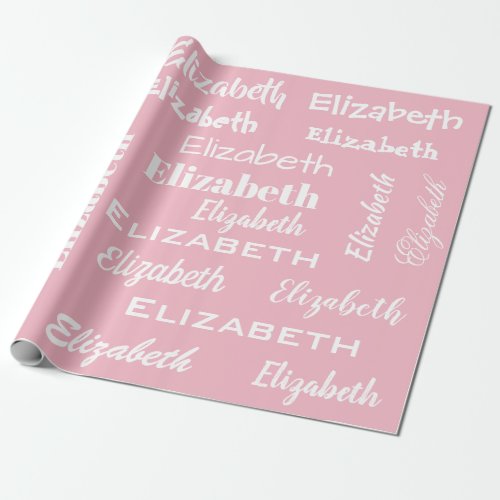 Name Initial Monogram Pink White Personalized Gift Wrapping Paper
