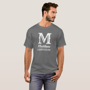 Name Initial Monogrammed Groomsman Wedding Grey T-Shirt