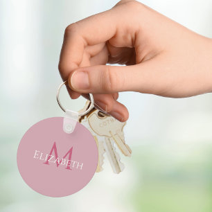 Name Initial Pink Personalized Monogram For Her Keychain
