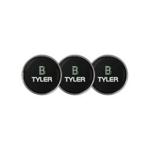 Name & Initial, White & Sage on Black Golf Ball Marker