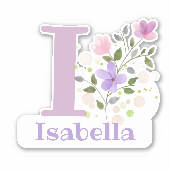 Name & Initial with Floral Design Sticker Cut-Out (Front)