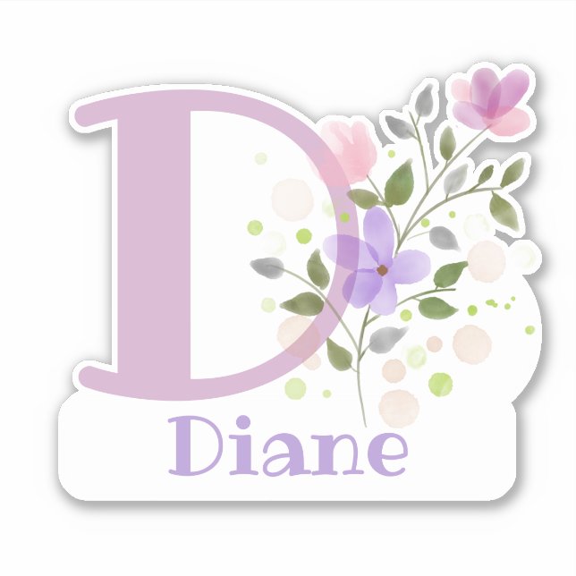 Name & Initial with Floral Design Sticker Cut-Out (Front)