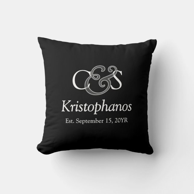 Name Initials Elegant Script Wedding Monogram Gift Throw Pillow (Front)