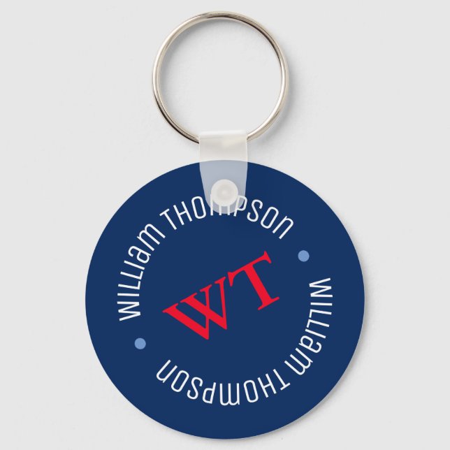 name initials monogram on blue keychain (Front)