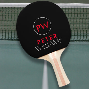 Name & initials monogram on cool black ping pong paddle