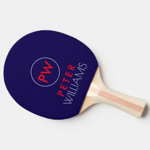 Name & Initials Monogram on Dark-Blue Ping Pong Paddle