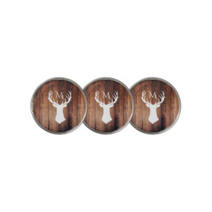 Name Initials Monogram Rustic Deer Antler Golf Ball Marker