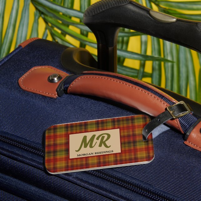 Name & Initials on Autumn Plaid Pattern Luggage Tag (Front Insitu 3)