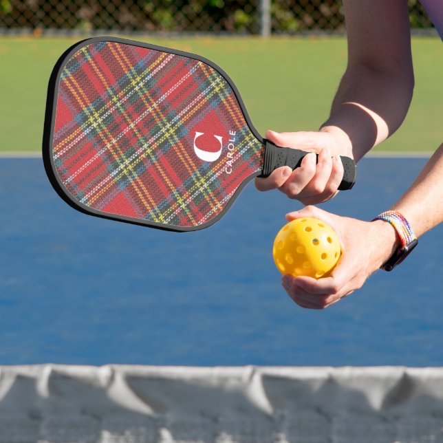 Name Initials on Royal Stewart Tartan Print, Pickleball Paddle (Insitu)