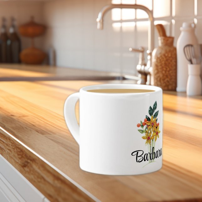 Name Initials or Text, Paper Quilled Flowers 6oz Espresso Cup (Creator Uploaded)