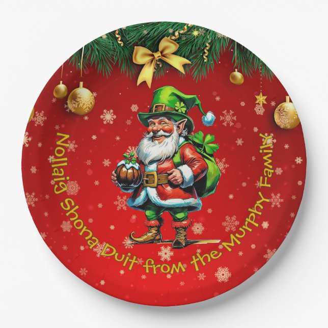Name - Irish Nollaig Shona Duit Merry Christmas 9" Paper Plates (Front)