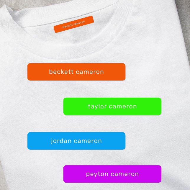 Name Iron On Bright Clothing Labels (1.75" x .3125" clothing labels iron-on or adhesive, 2 sheets of 48 labels, USE 1 OR up to 4 NAMES)