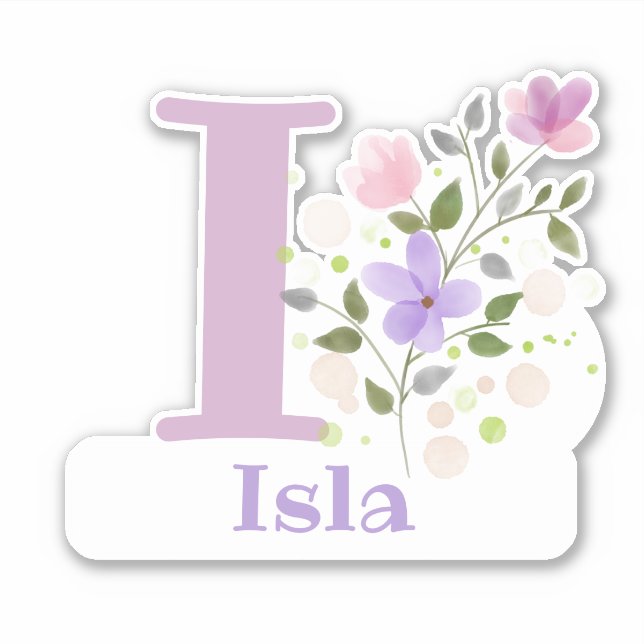 Name Isla plus Initial with Floral Design Sticker (Front)