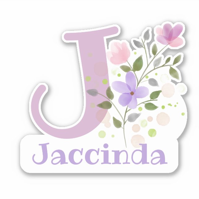 Name Jaccinda plus Initial with Floral Design Sticker (Front)