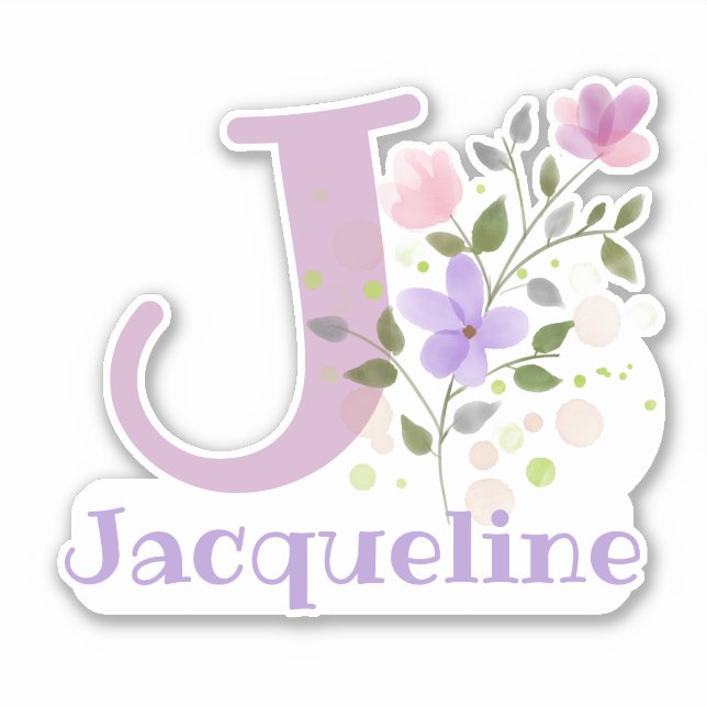 Name Jacqueline & Initial with Floral Design Sticker (Front)