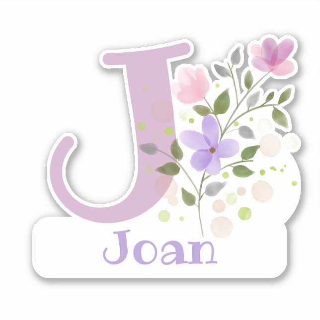 Name Joan & Initial with Floral Design Sticker (Front)