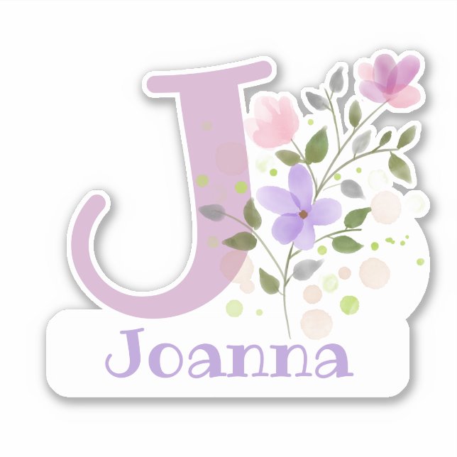 Name Joanna plus Initial with Floral Design Sticker (Front)