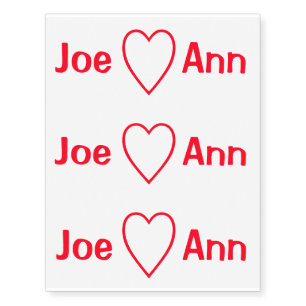 Name (Joe) Loves Name (Ann) Temporary Tattoos