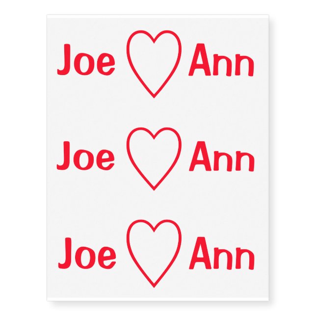 Name (Joe) Loves Name (Ann) Temporary Tattoos (Front)