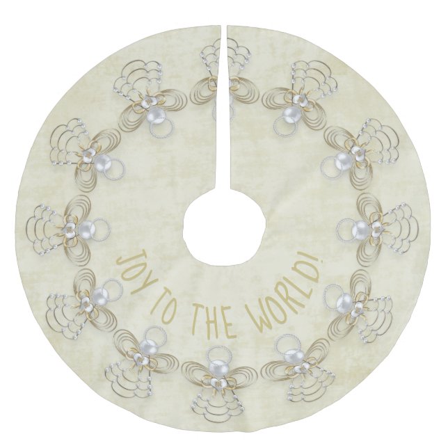 Name: 'Joy to the World' Christmas Angel Cream Brushed Polyester Tree Skirt (Front)