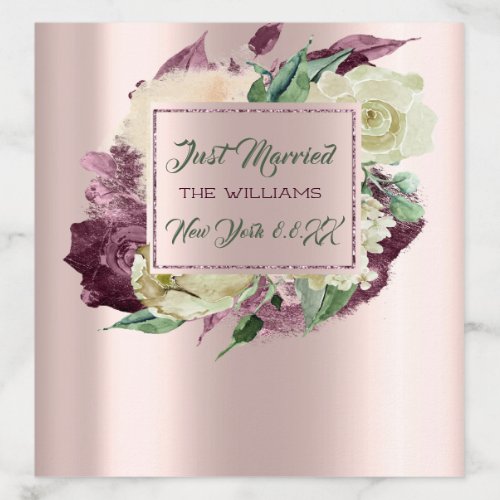 Name Just Married  Marsala Green Blush Rose Envelope Liner