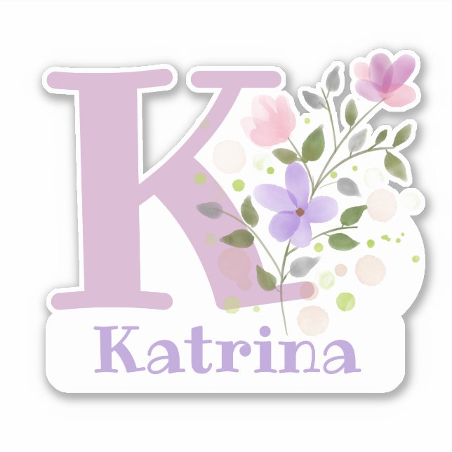 Name Katrina plus Initial with Floral Design Sticker (Front)