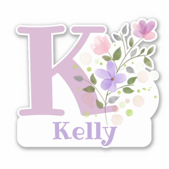 Name Kelly & Initial with Floral Design Sticker (Front)