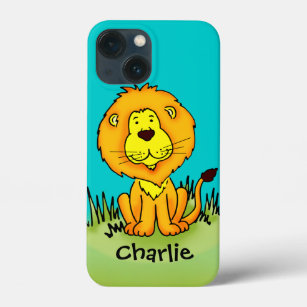 Name kid lion aqua yellow cartoon iPhone 13 mini case
