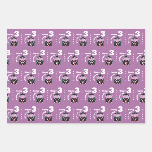 Name Kids Birthday Sesame Street | Count von Count Wrapping Paper Sheets (Front)