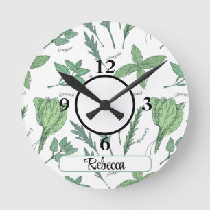Name Kitchen Green Leafy Vegs & Herbs 8-in Acrylic Round Clock