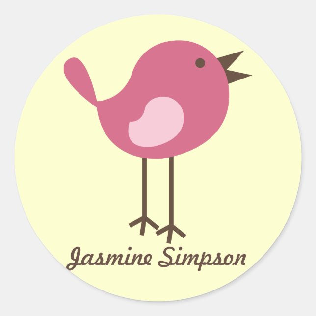 Name Labels/Stickers Pink Bird - Design Classic Round Sticker (Front)