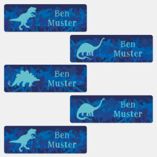 Name labels Urwald Dinos - blue waterproof