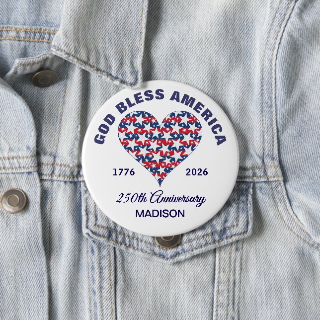 Name, Large 4-in God Bless America Heart Stars Button (In Situ)