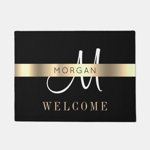 Name  Large Monogram Message Black White Gold Doormat