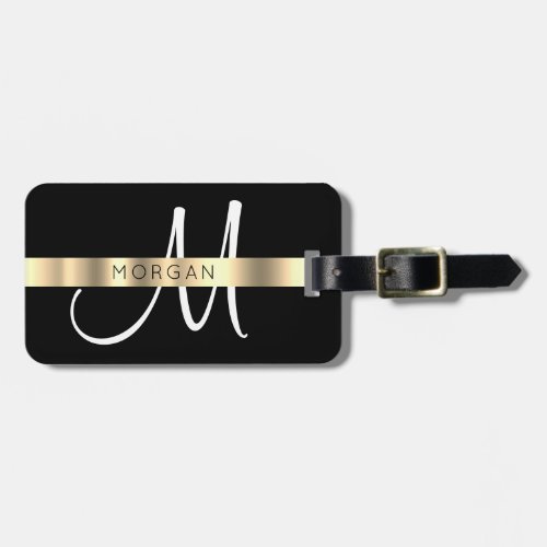 Name  Large Monogram White Black Gold Luggage Tag