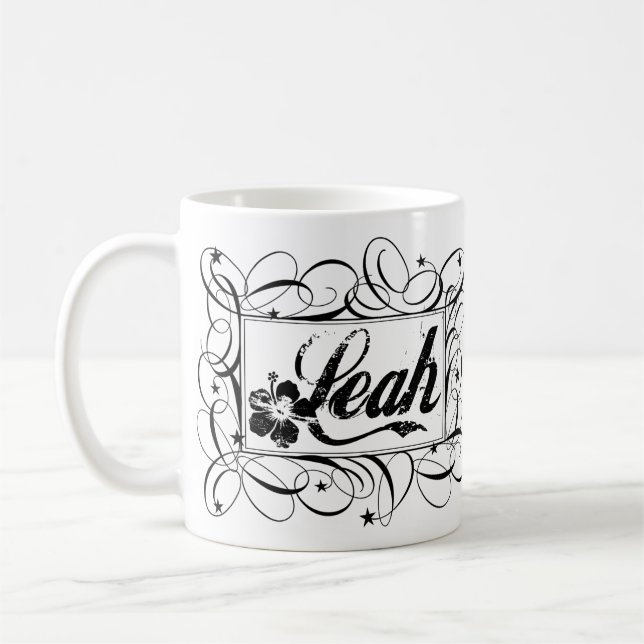 Name Leah in black inside stylish frame Coffee Mug (Left)