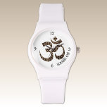 Name Leopard Print Om Symbol White Silicone Watch<br><div class="desc">Best price! A sporty white silicon strap and case with a stylish leopard print Om symbol and personalization. Easily personalize using the Template provided. A clear and black strap watch are also available.</div>