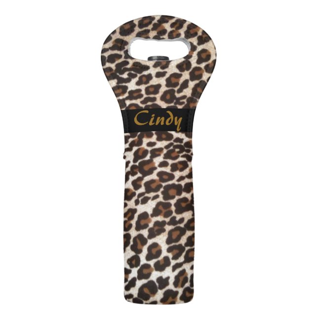 Name Leopard Print Wine Bag (Front)