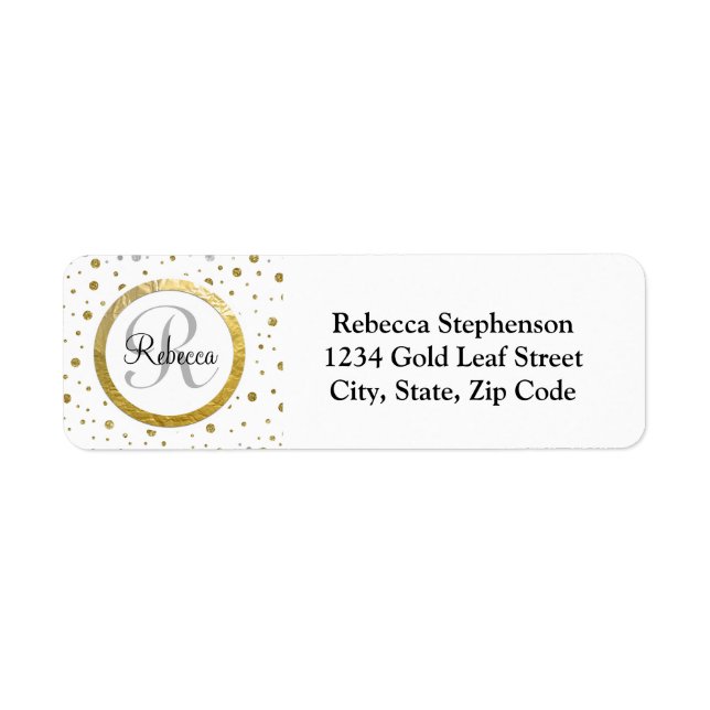 Name Letter Gold Confetti Monogram Label (Front)