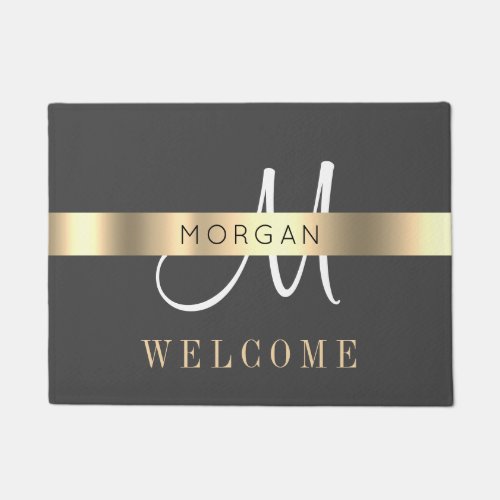 Name  Lg Monogram Message Dark Grey White Gold Doormat