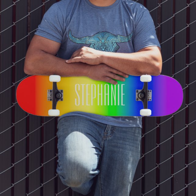 Name LGBT Rainbow Pride Ombre Gradient Stripes Skateboard (Outdoor 3)