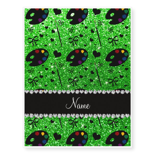 name lime green glitter painter palette brushes temporary tattoos (Front)